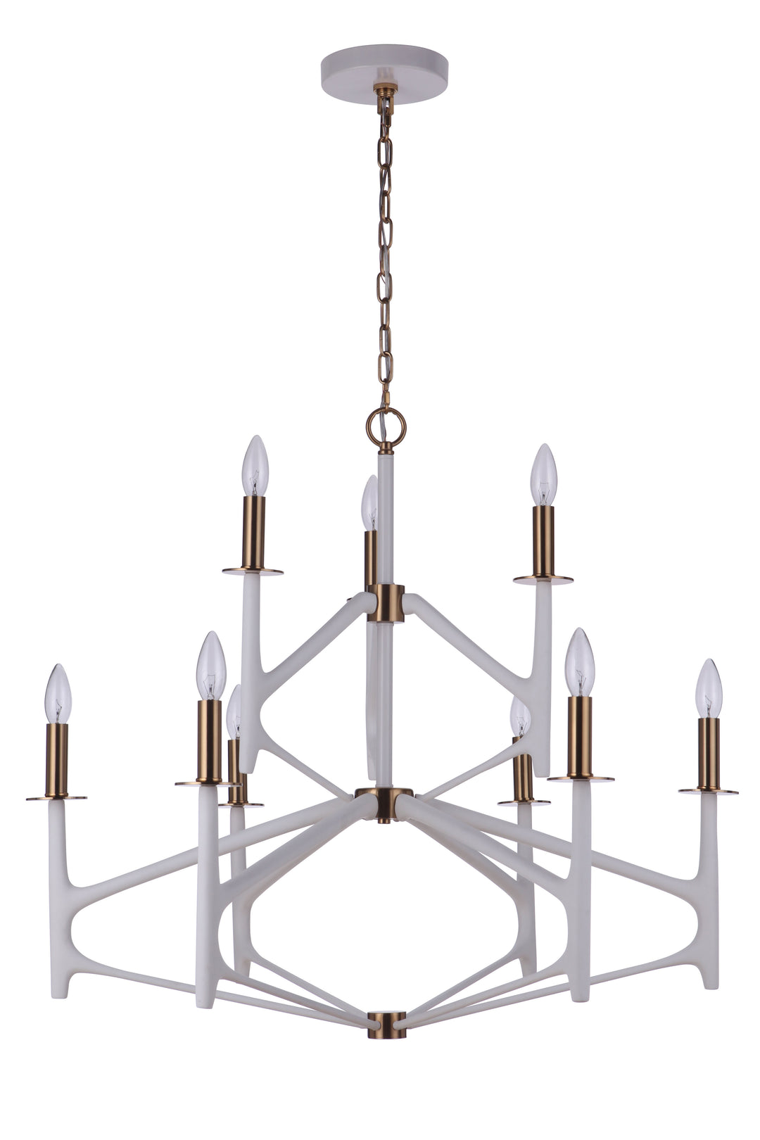 CRAFTMADE The Reserve 9 Light 2-Tier Chandelier in Matte White/Satin Brass