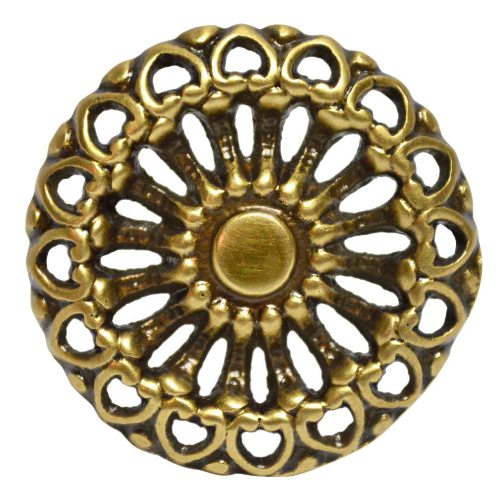 COPPER MOUNTAIN HARDWARE 1 1/2 Inch Floral Wheel Knob (Antique Brass Finish)