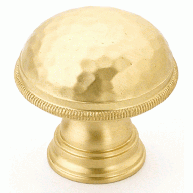 SCHAUB 1 1/4 Inch Atherton Hammered Round Knob (Satin Brass Finish)