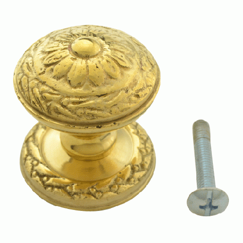 COPPER MOUNTAIN HARDWARE 1 1/4 Inch Ornate Round Solid Brass Knob (Lacquered Brass Finish)