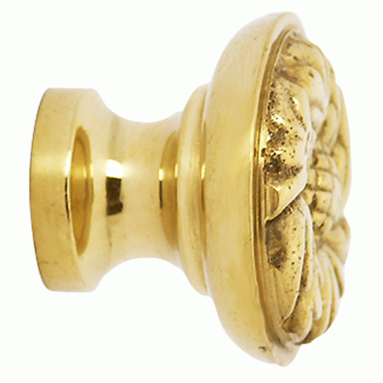 COPPER MOUNTAIN HARDWARE 1 1/4 Inch Solid Brass Patterned Round Knob (Lacquered Brass Finish)