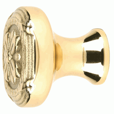 EMTEK 1 1/4 Inch Solid Brass Ribbon & Reed Cabinet Knob (Polished Brass)