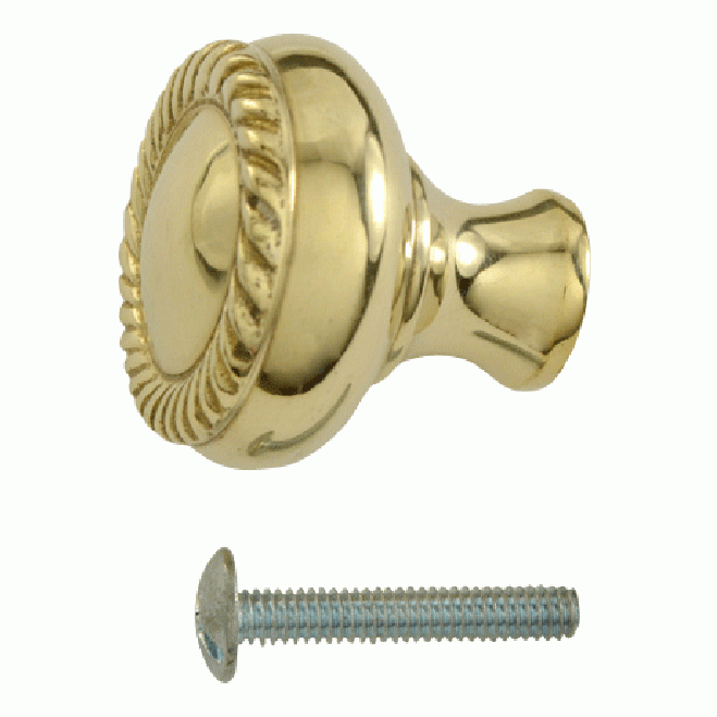 COPPER MOUNTAIN HARDWARE 1 1/4 Inch Solid Brass Round Georgian Roped Border Knob (Lacquered Brass Finish)