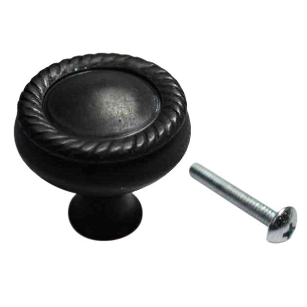 COPPER MOUNTAIN HARDWARE 1 1/4 Inch Solid Brass Round Georgian Roped Border Knob (Oil Rubbed Bronze Finish)