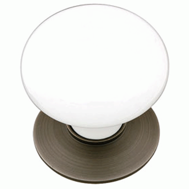 EMTEK 1 3/4 Inch Ice White Porcelain Cabinet Knob (Pewter Finish)