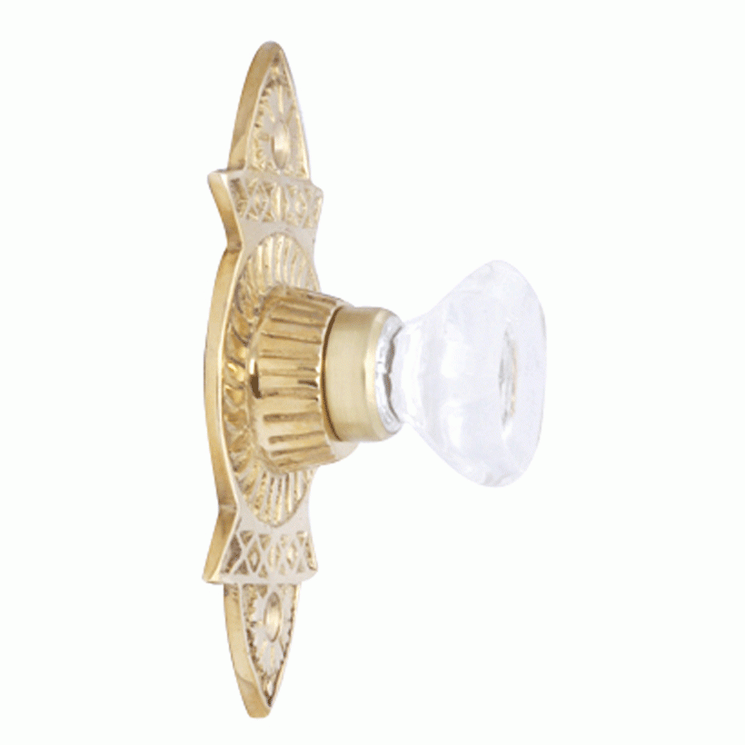 COPPER MOUNTAIN HARDWARE 1 3/8 Inch Crystal Octagon Knob Eastlake Backplate (Lacquered Brass Finish)