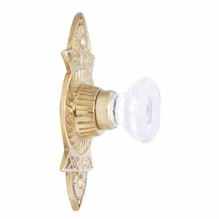 COPPER MOUNTAIN HARDWARE 1 3/8 Inch Crystal Octagon Knob Eastlake Backplate (Lacquered Brass Finish)