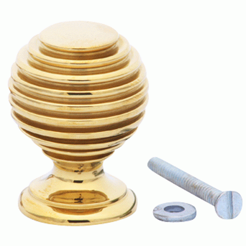 COPPER MOUNTAIN HARDWARE 1 3/8 Inch Solid Brass Art Deco Round Knob (Lacquered Brass Finish)