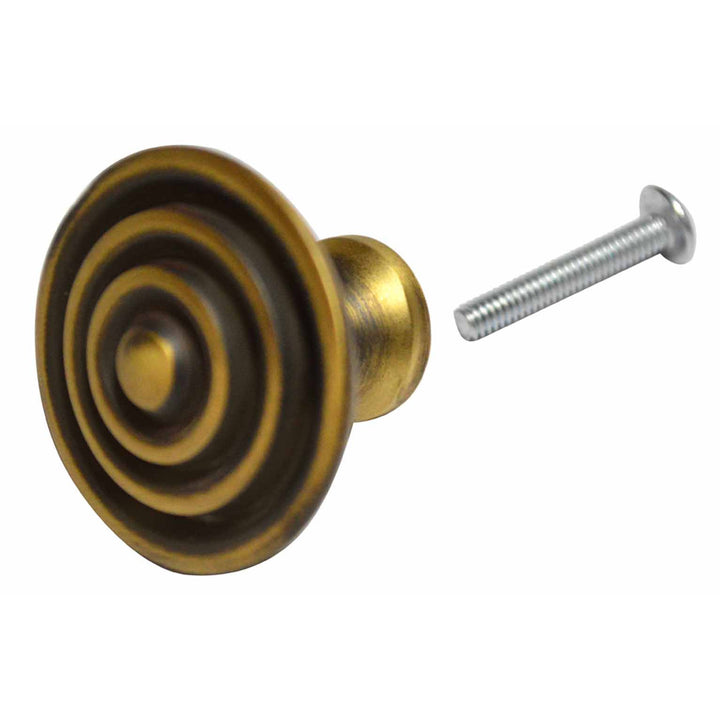 COPPER MOUNTAIN HARDWARE 1 3/8 Inch Solid Brass Circle Knob (Antique Brass Finish)