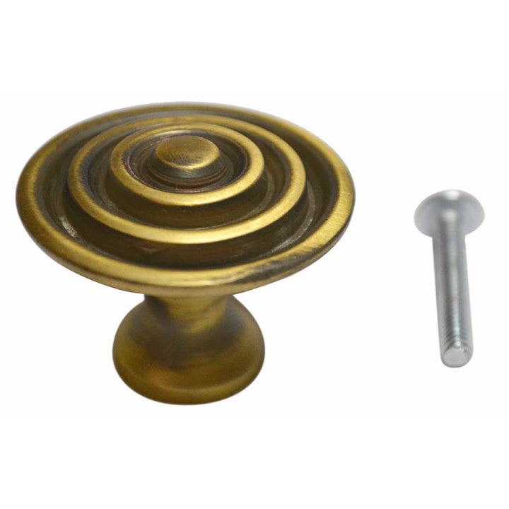 COPPER MOUNTAIN HARDWARE 1 3/8 Inch Solid Brass Circle Knob (Antique Brass Finish)