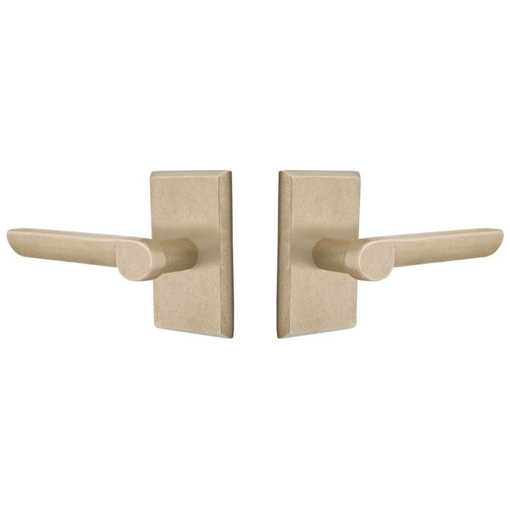 EMTEK Solid Brass Sandcast Aurora Lever With Rectangular Rosette