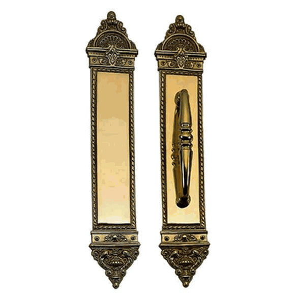 COPPER MOUNTAIN HARDWARE 16 1/4 Inch European Style Door Pull & Push Plate Set (Antique Brass Finish)