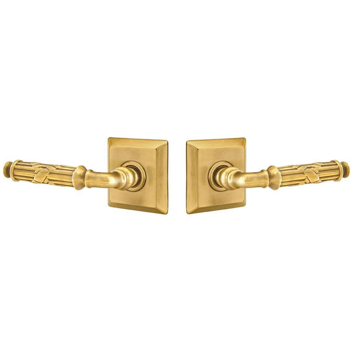 EMTEK Solid Brass Ribbon & Reed Lever With Quincy Rosette