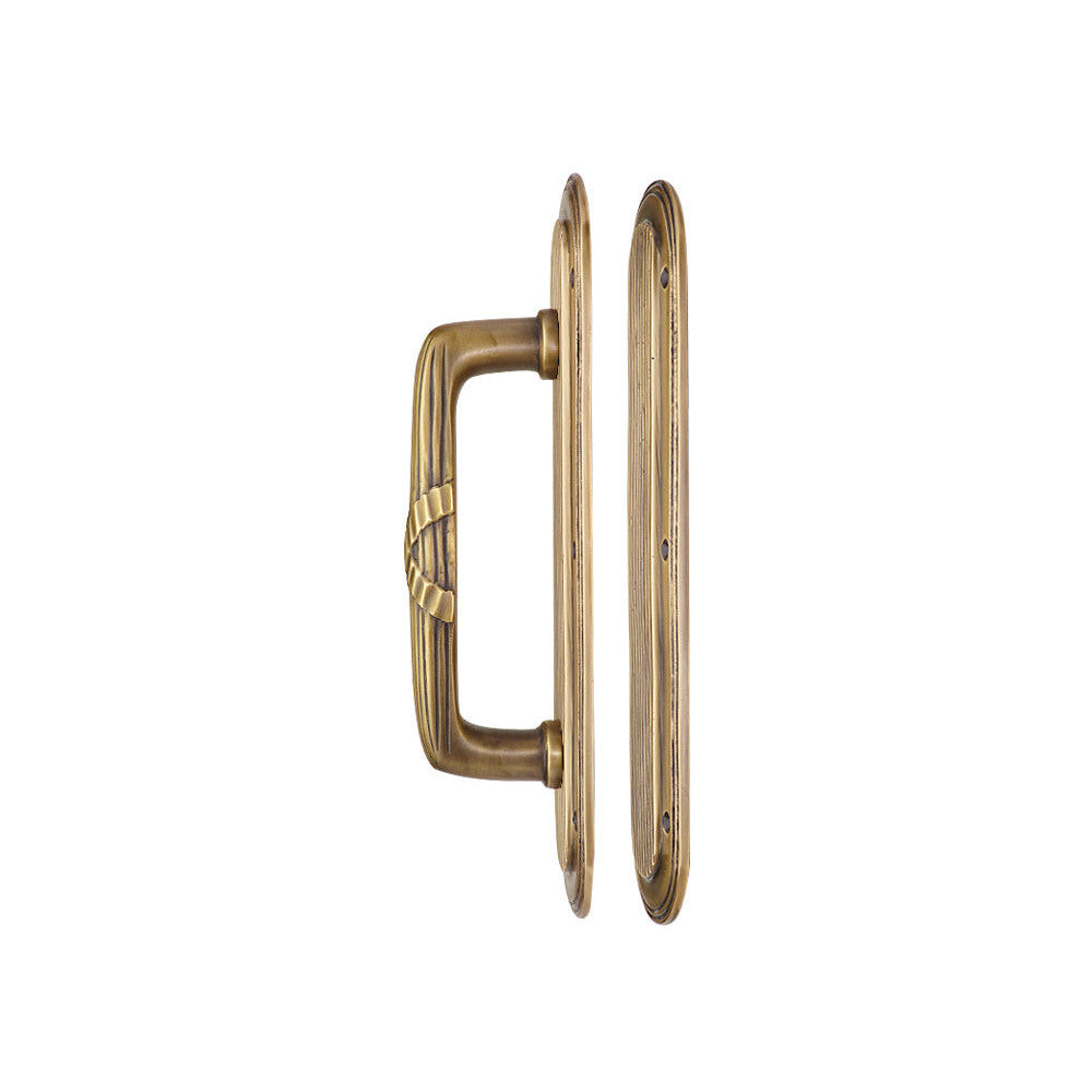 COPPER MOUNTAIN HARDWARE 10 1/2 Inch Art Deco Style Door Pull and Push Plate Set (Antique Brass Finish)