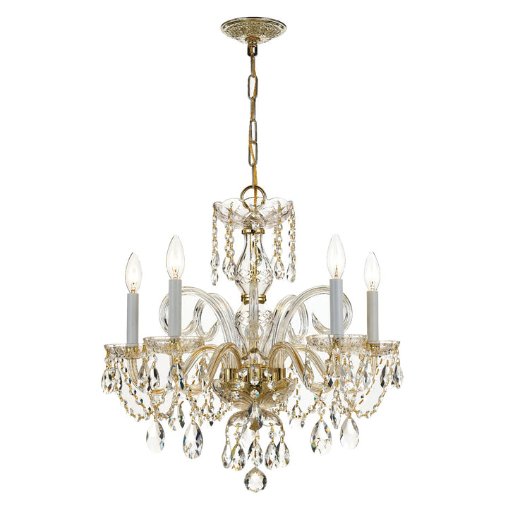 Traditional Crystal 5 Light Hand Cut Crystal Polished Brass Chandelier Crystorama