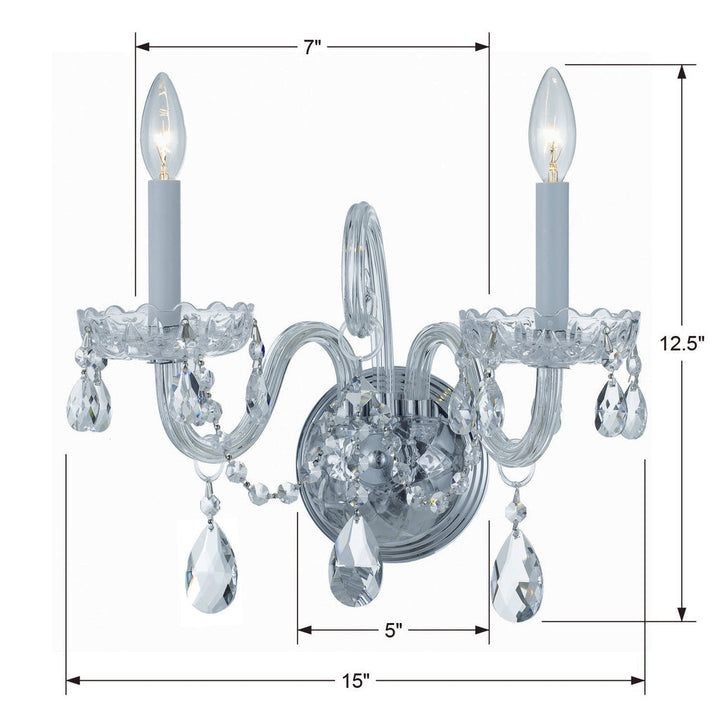 Traditional Crystal 2 Light Swarovski Strass Crystal Polished Chrome Sconce Crystorama