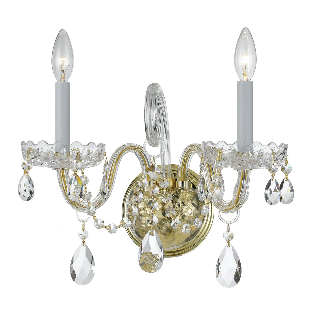 Traditional Crystal 2 Light Swarovski Strass Crystal Polished Brass Sconce Crystorama