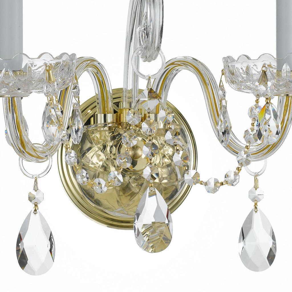 Traditional Crystal 2 Light Spectra Crystal Polished Brass Sconce Crystorama