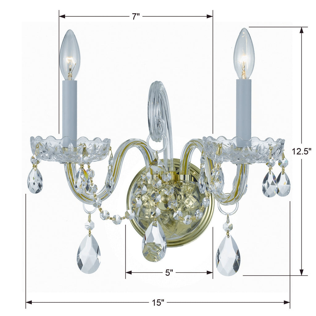 Traditional Crystal 2 Light Spectra Crystal Polished Brass Sconce Crystorama