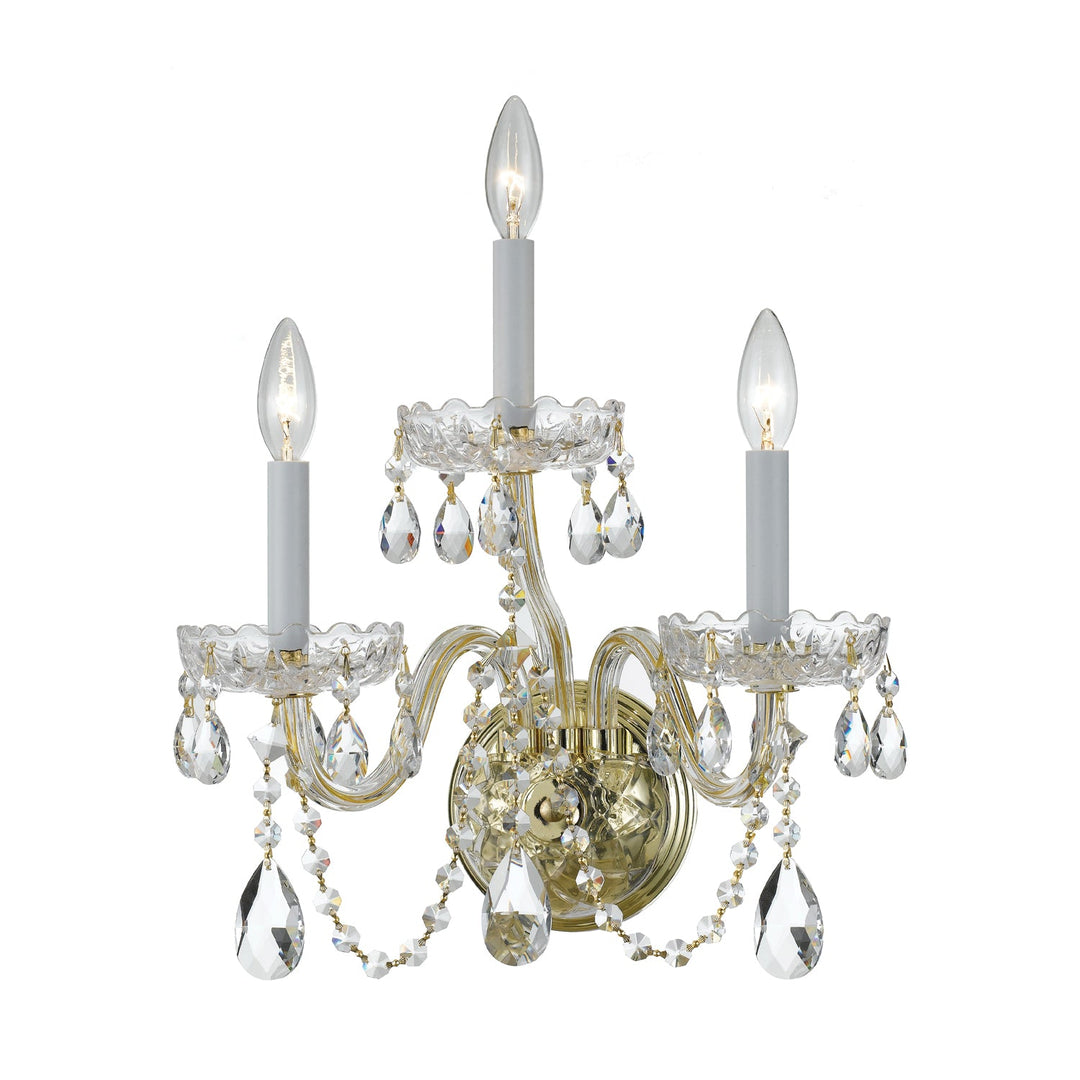 Traditional Crystal 3 Light Swarovski Strass Crystal Polished Brass Sconce Crystorama