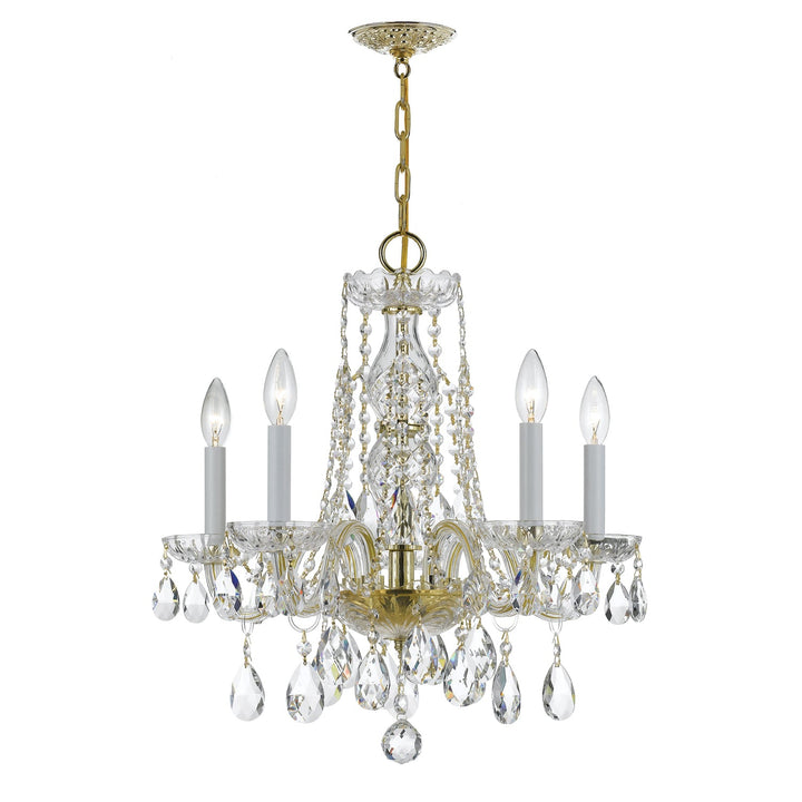 Traditional Crystal 5 Light Hand Cut Crystal Polished Brass Chandelier Crystorama