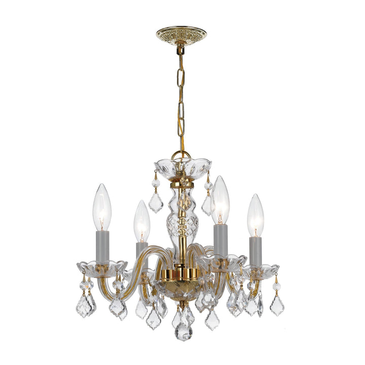 Traditional Crystal 4 Light Clear Italian Crystal Polished Brass Mini Chandelier Crystorama