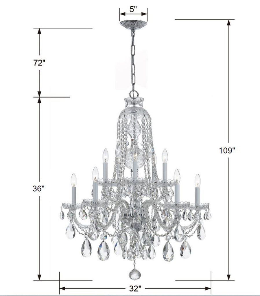 Traditional Crystal 10 Light Swarovski Strass Crystal Polished Chrome Chandelier Crystorama