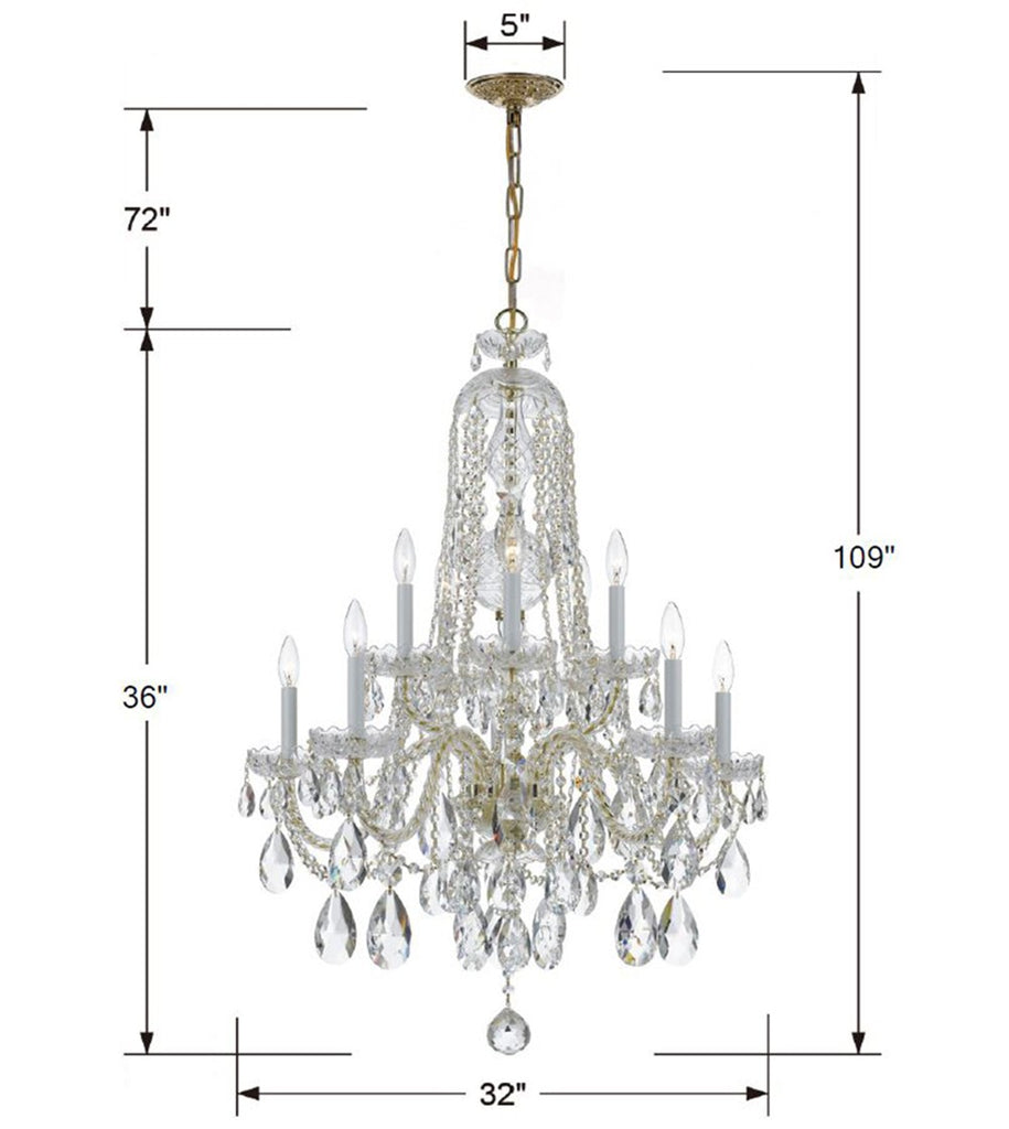 Traditional Crystal 10 Light Hand Cut Crystal Polished Brass Chandelier Crystorama