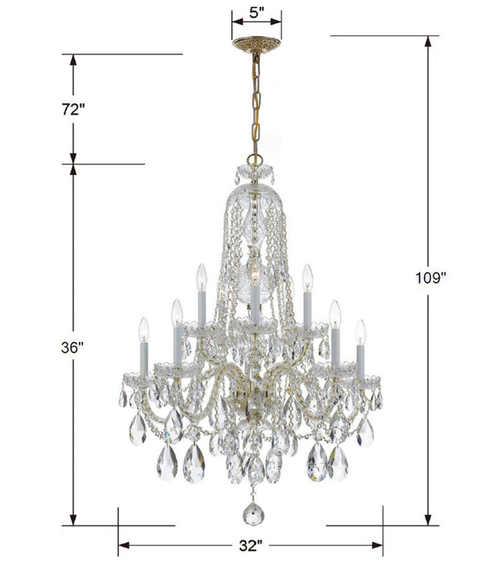 Traditional Crystal 10 Light Swarovski Strass Crystal Polished Brass Chandelier Crystorama