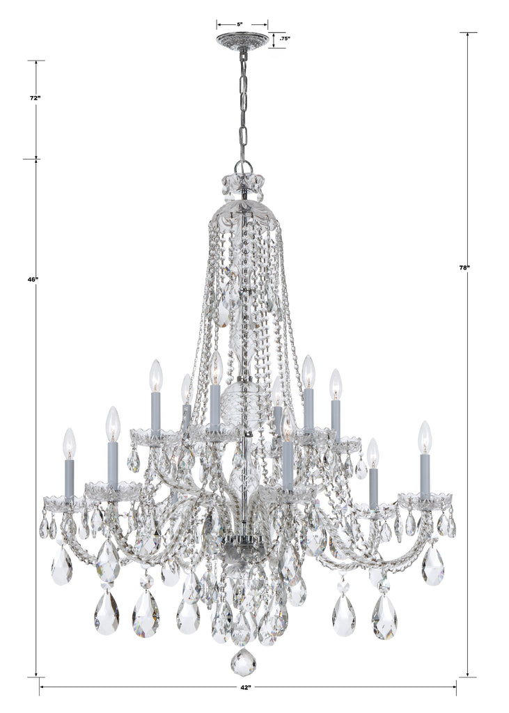 Traditional Crystal 12 Light Hand Cut Crystal Polished Chrome Chandelier Crystorama