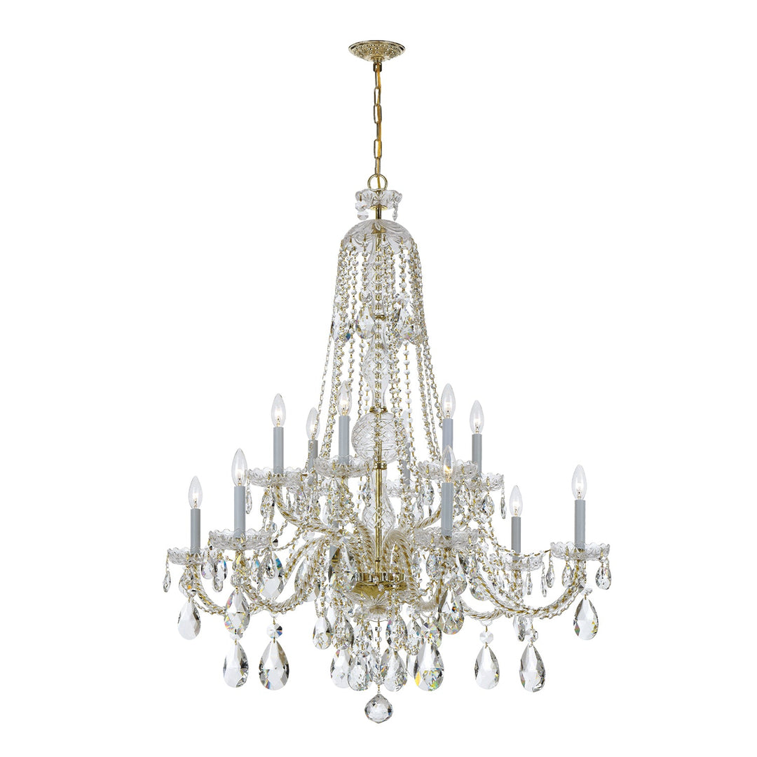 Traditional Crystal 12 Light Hand Cut Crystal Polished Brass Chandelier Crystorama