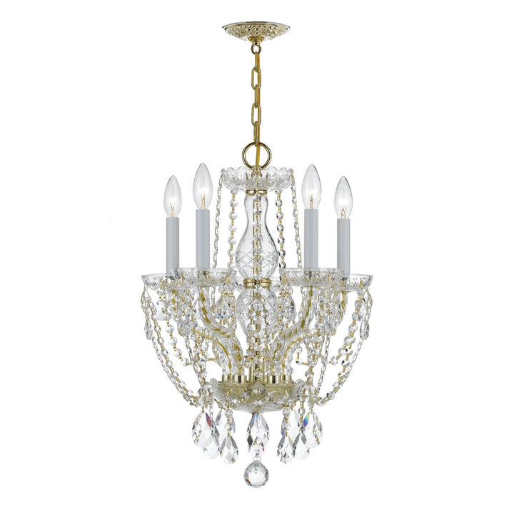 Traditional Crystal 5 Light Hand Cut Crystal Polished Brass Mini Chandelier Crystorama