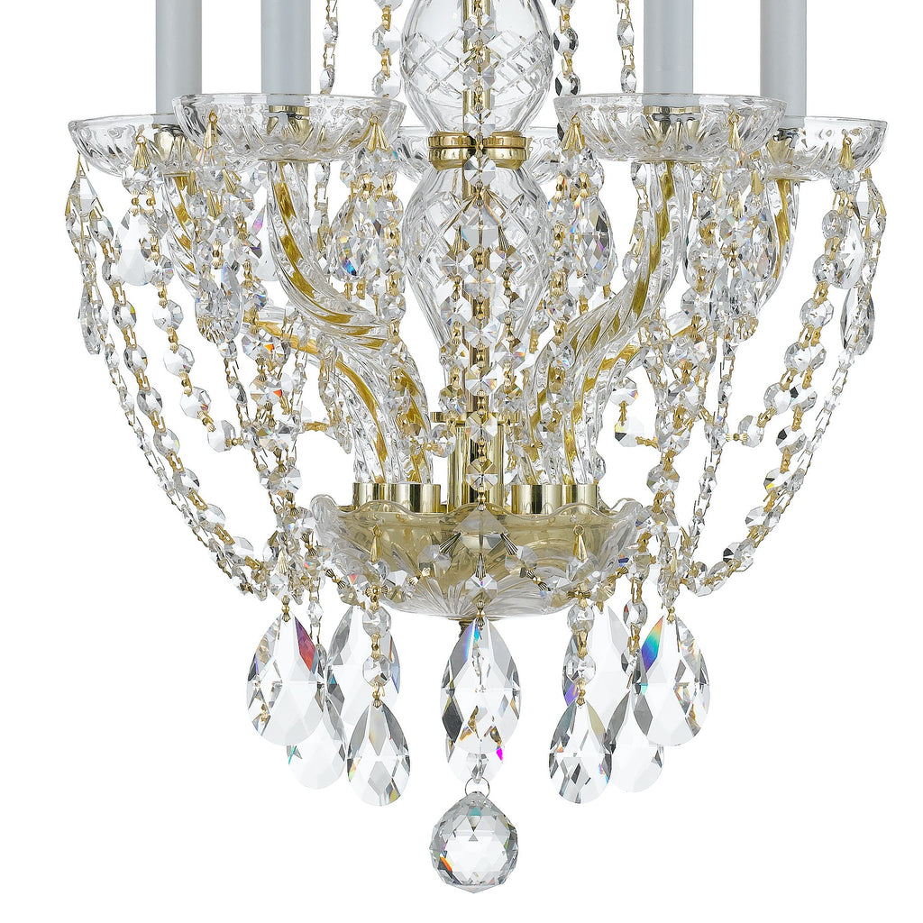 Traditional Crystal 5 Light Hand Cut Crystal Polished Brass Mini Chandelier Crystorama