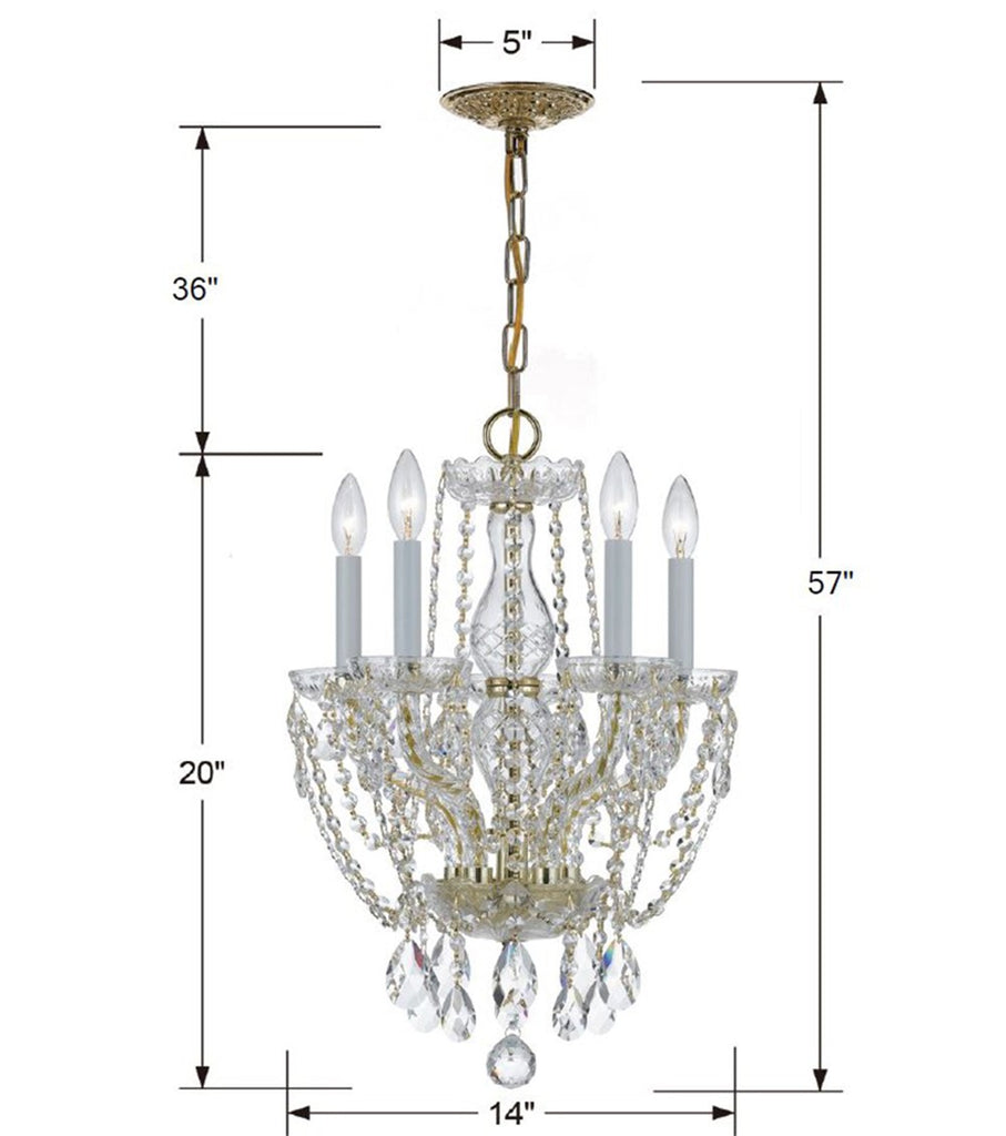 Traditional Crystal 5 Light Hand Cut Crystal Polished Brass Mini Chandelier Crystorama