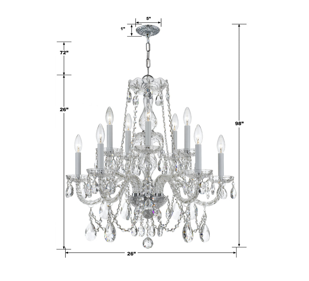 Traditional Crystal 10 Light Hand Cut Crystal Polished Chrome Chandelier Crystorama