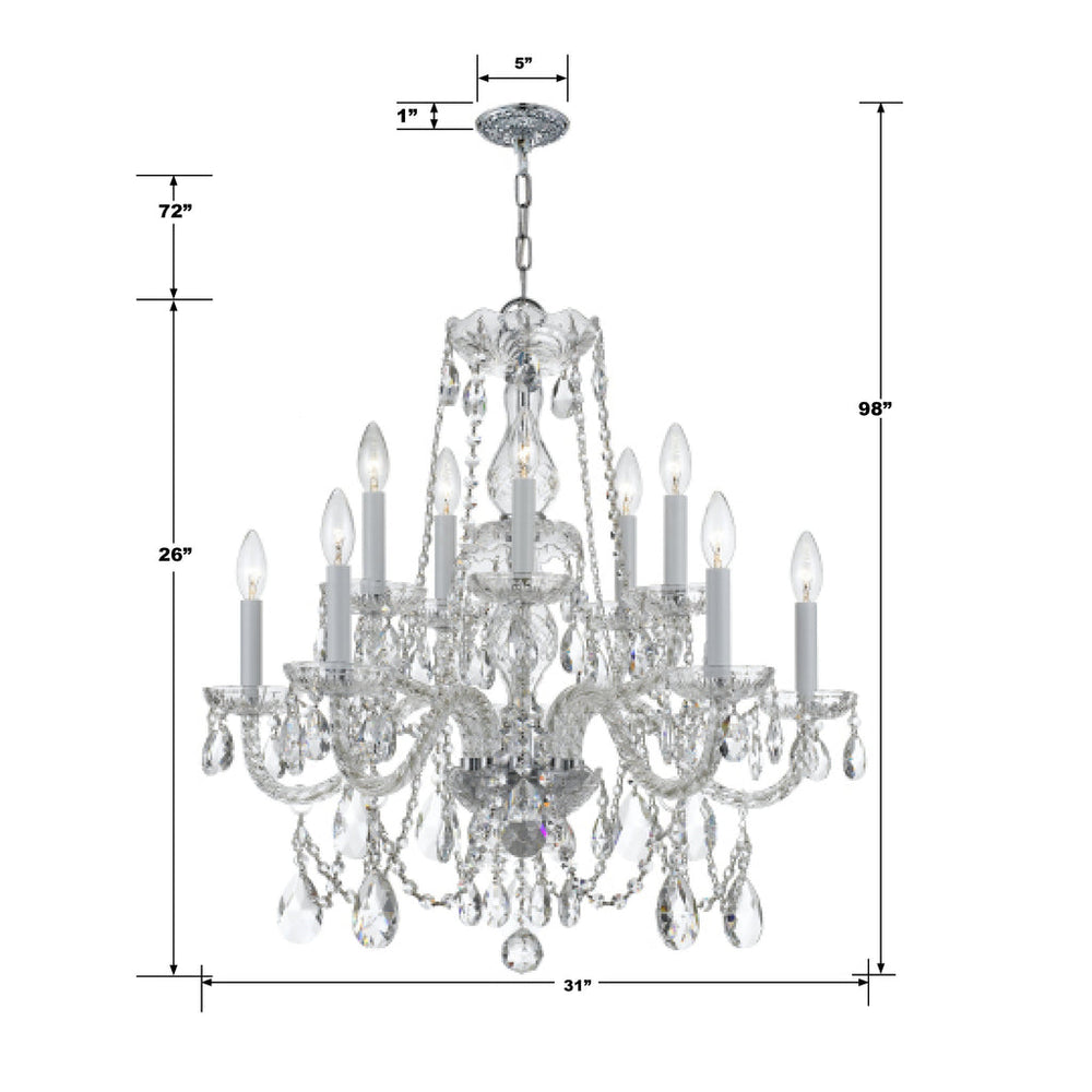 Traditional Crystal 12 Light Clear Italian Crystal Polished Chrome Chandelier Crystorama