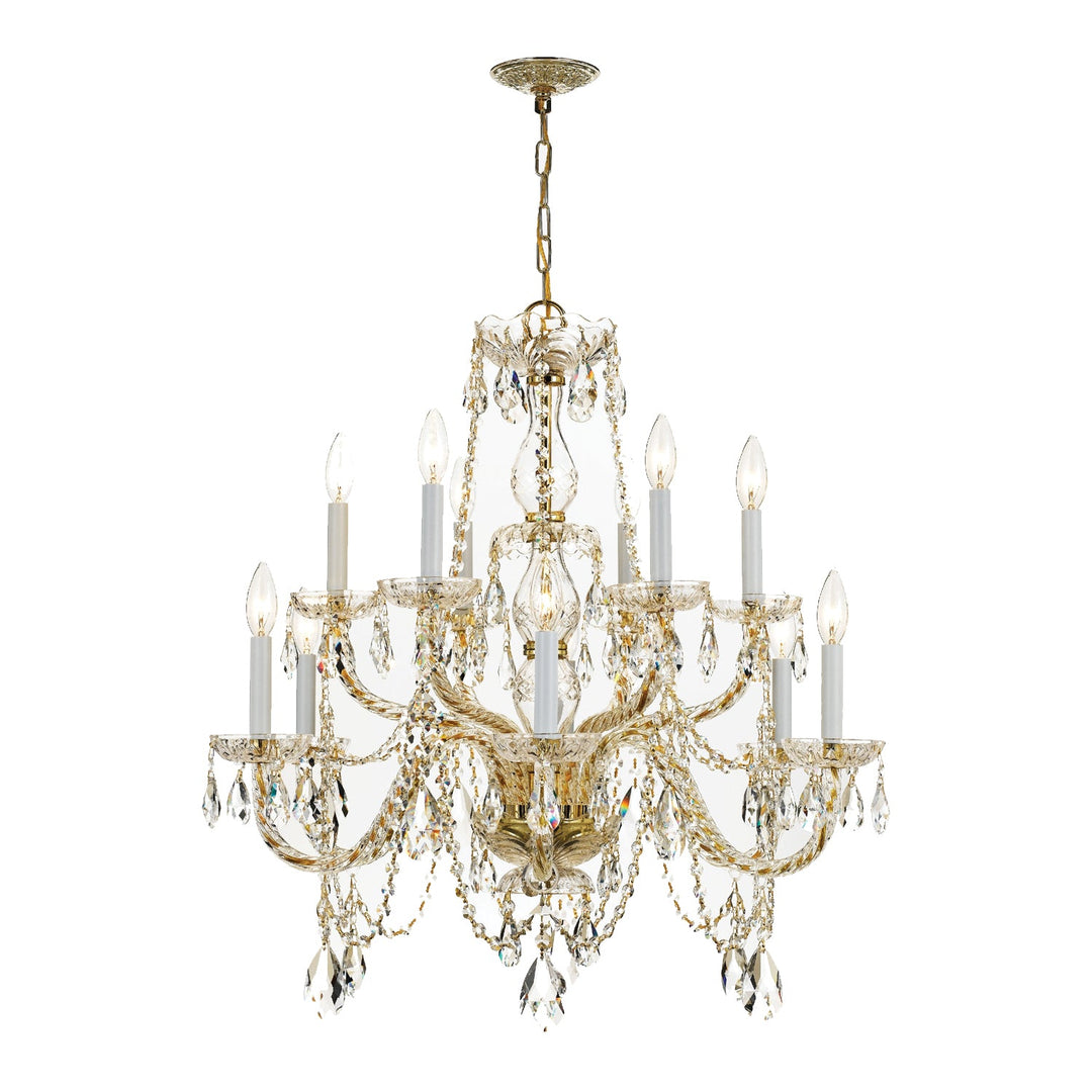 Traditional Crystal 12 Light Clear Italian Crystal Historic Polished Brass Chandelier Crystorama