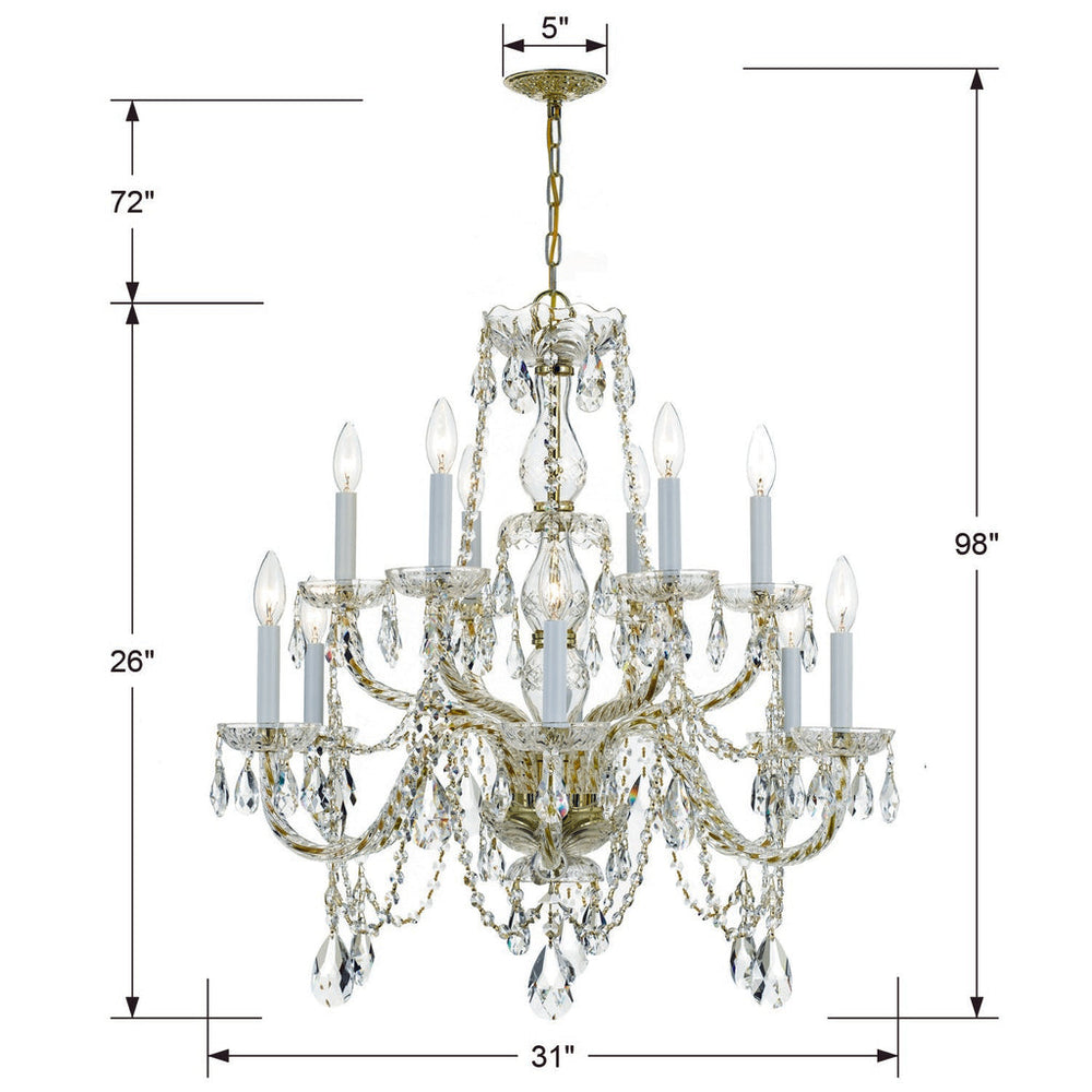 Traditional Crystal 12 Light Swarovski Strass Crystal Polished Brass Chandelier Crystorama