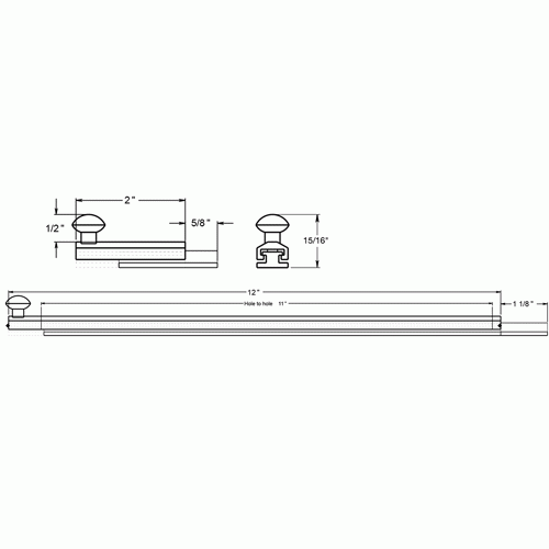 DELTANA 12 Inch Solid Brass Surface Bolt (Brushed Nickel Finish)