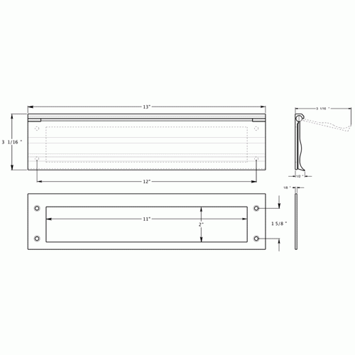 DELTANA 13 Inch Brass Mail & Letter Flap Slot (Brushed Nickel Finish)