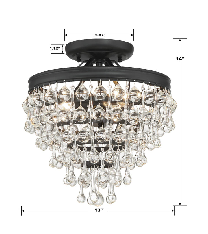 Crystorama Crystorama Calypso 3 Light Matte Black Semi Flush Mount