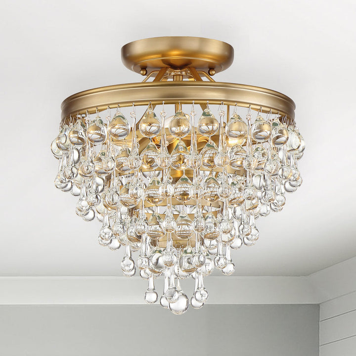 Crystorama Crystorama Calypso 3 Light Crystal Teardrop Vibrant Gold Semi Flush Mount