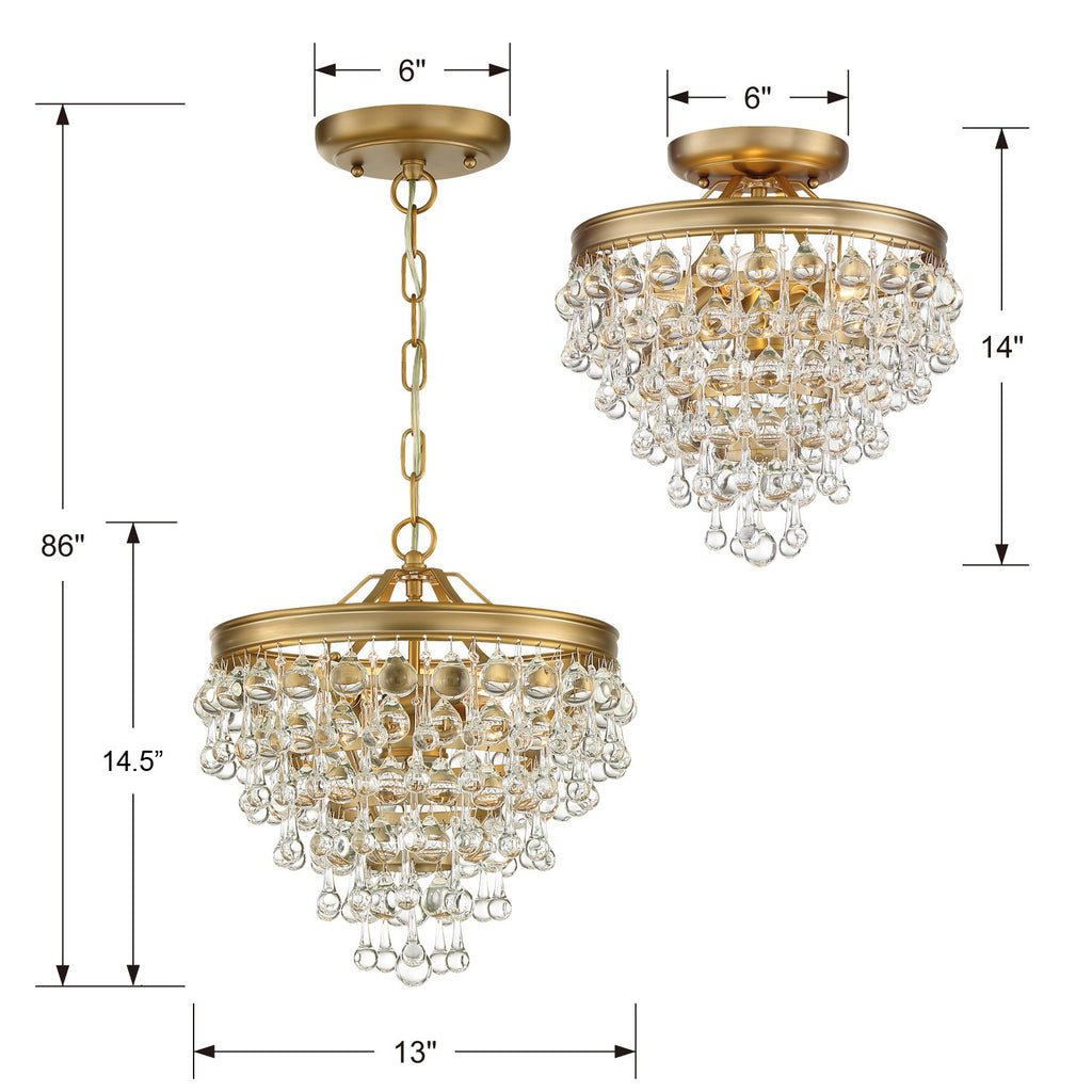 Crystorama Crystorama Calypso 3 Light Crystal Teardrop Vibrant Gold Semi Flush Mount