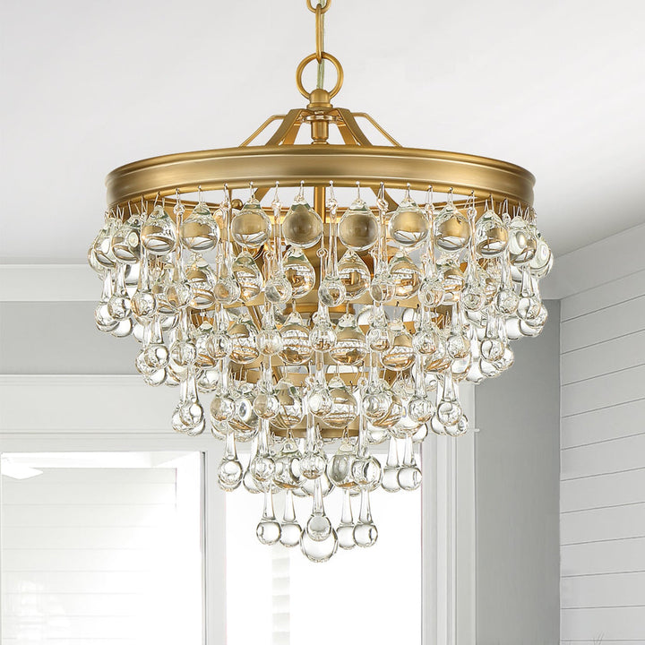 Calypso 3 Light Crystal Teardrop Vibrant Gold Mini Chandelier Crystorama