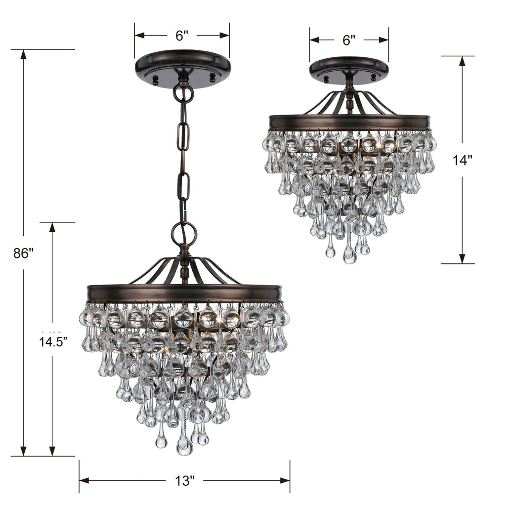 Crystorama Crystorama Calypso 3 Light Crystal Teardrop Vibrant Bronze Semi Flush Mount