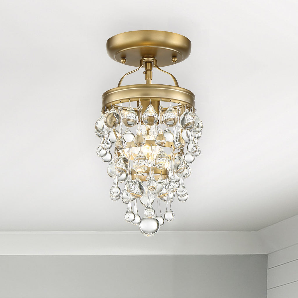 Crystorama Crystorama Calypso 1 Light Crystal Teardrop Vibrant Gold Semi Flush Mount