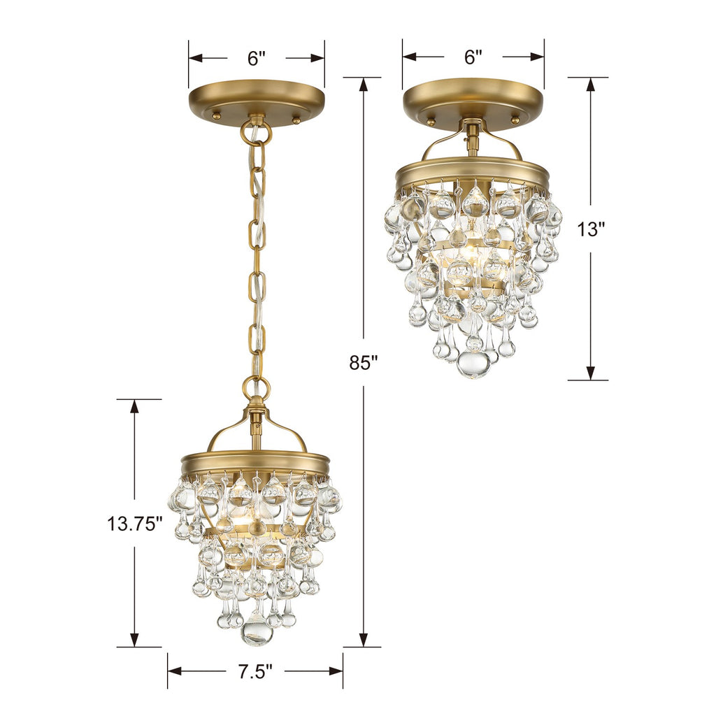 Crystorama Crystorama Calypso 1 Light Crystal Teardrop Vibrant Gold Semi Flush Mount