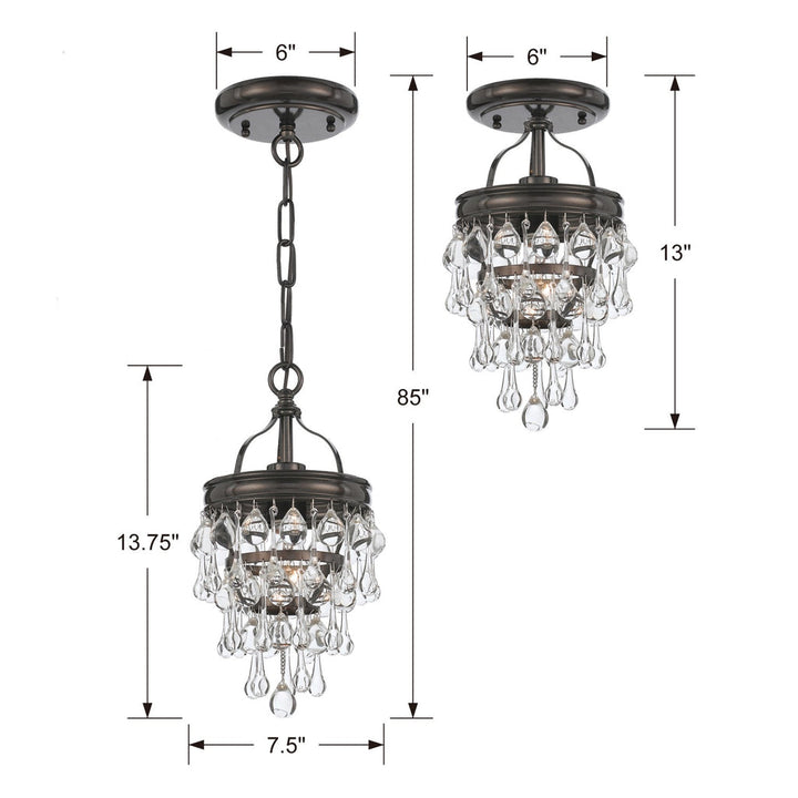 Crystorama Crystorama Calypso 1 Light Crystal Teardrop Vibrant Bronze Semi Flush Mount