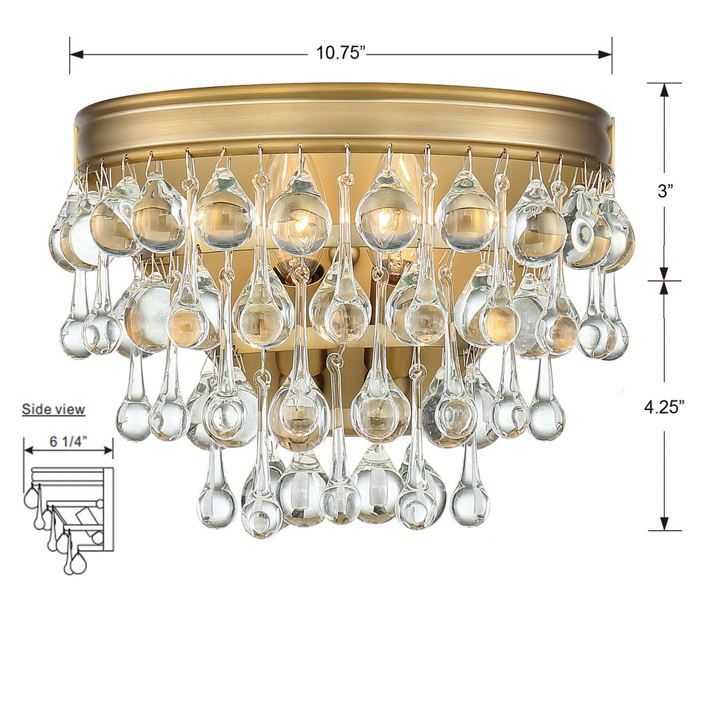 Calypso 2 Light Crystal Teardrop Vibrant Gold Sconce Crystorama