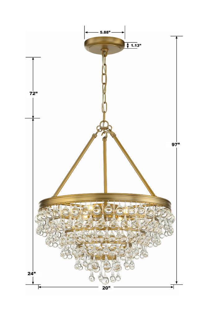 Calypso 6 Light Crystal Teardrop Vibrant Gold Chandelier Crystorama